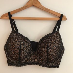 NWOT Aerie Black Lace Underwire Plunge Bra 38DD